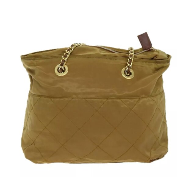 PRADA Quilted Chain Shoulder Bag Nylon Beige Auth ki4426 - Picture 8 of 16